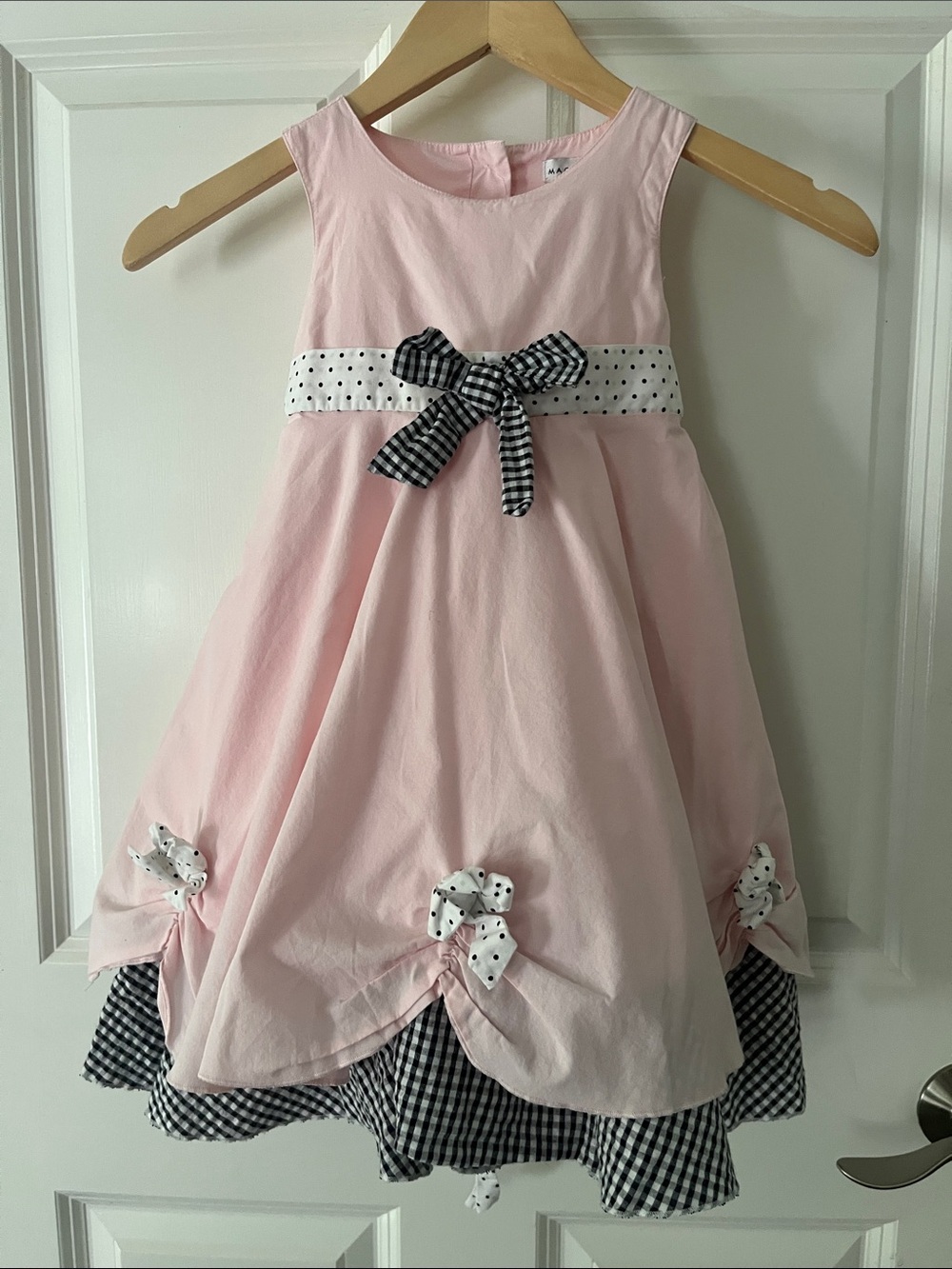 vintage multilayer seersucker mixed print gingham, polka dot pink cotton dress